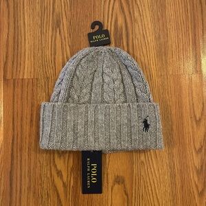 Polo Ralph Lauren Men's Grey Heather Cable Knit Wool Blend Ribbed Cuff Beanie